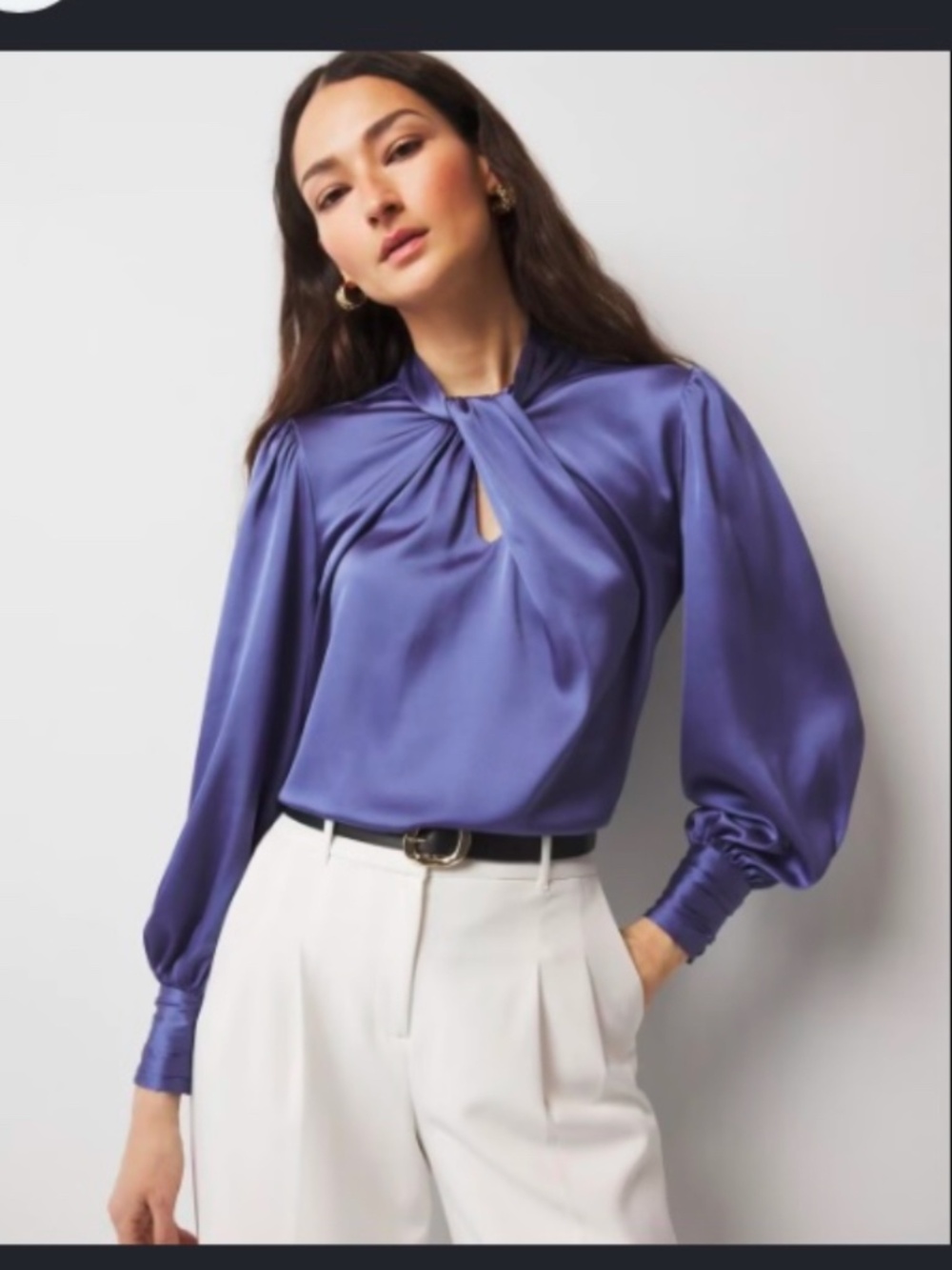 NWT WHBM Long Sleeve Twist Neck Satin Blouse (Size 16)
